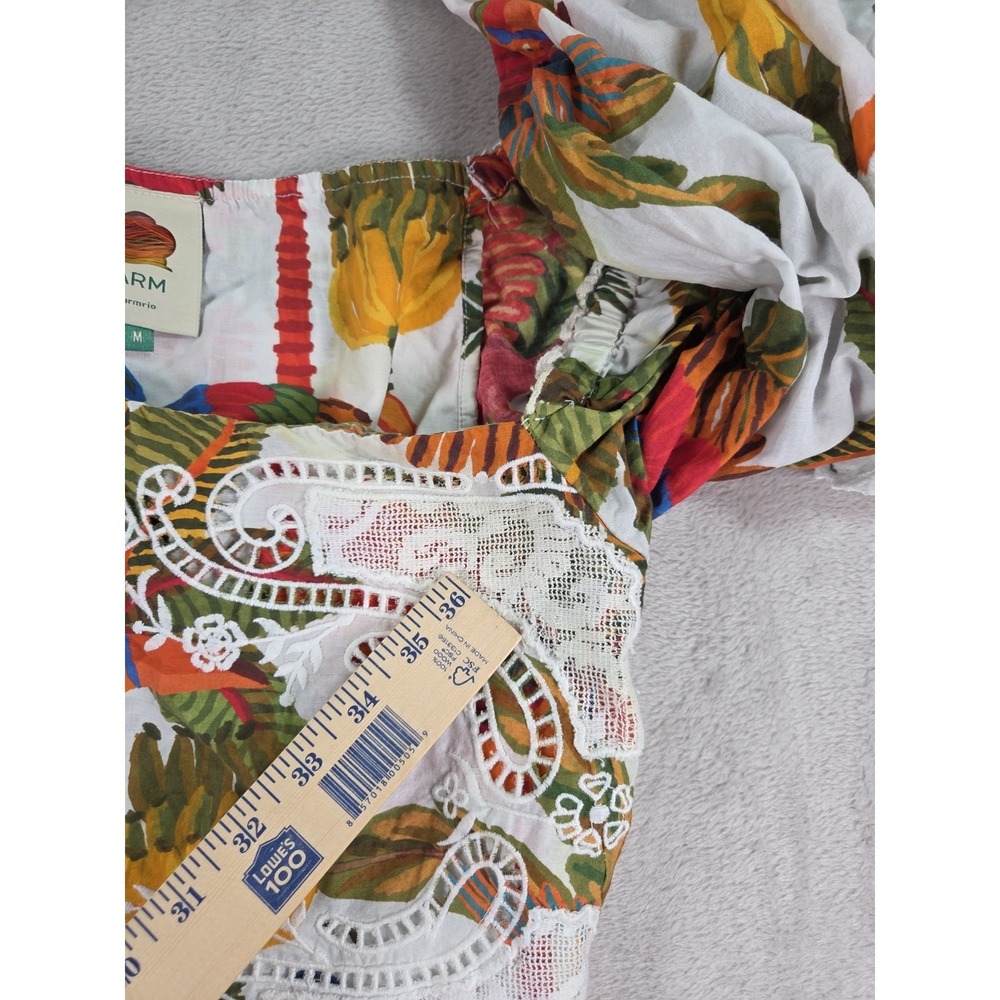 Farm Rio Top Womens Medium Cropped Bird Tropical Embroidered Floral - Picture 11 of 15